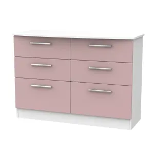 Harrow 6 Drawer Wide Chest in Kobe Pink & White (Ready Assembled)