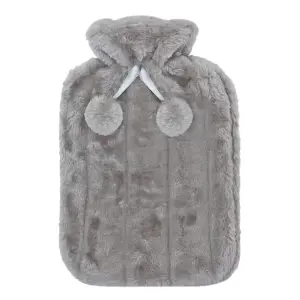 Large 2L Natural Rubber Hot Water Bottle Warm Faux Fur & Knitted Fleece Cover