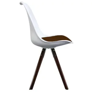 Soho White & Chocolate Plastic Dining Chair with Pyramid Dark Wood Legs