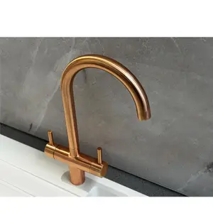 Liquida W03CP Swivel Spout Swan Neck Twin Lever Copper Kitchen Mixer Tap