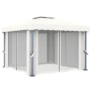 Berkfield Gazebo with Curtain&LED String Lights 3x3 m Cream White