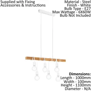 Multi Bulb Ceiling Pendant Light & 2x Matching Wall Lights White & Wood Trendy