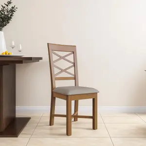 FWStyle Pair Of Cross Back Solid Natural Oak Dining Chairs