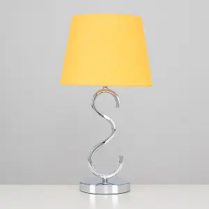 ValueLights Cabonna Modern Sleek Design Polished Chrome Touch Table Lamp with Mustard Light Shade