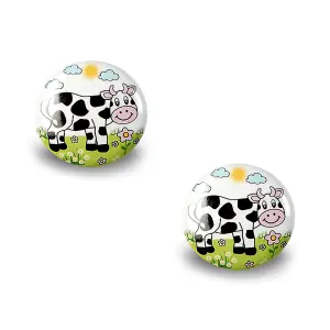 DecorAndDecor - BIMBA Kids Cow Ceramic Decorative Cupboard Drawer Knobs Porcelain - Pair