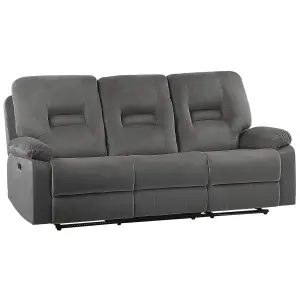 3 Seater Velvet LED Electric Recliner Sofa with USB Port Grey BERGEN