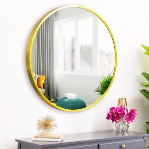 Gold Round Wall Mounted Framed Bathroom Mirror Vanity Mirror for Dressing Table 50 cm