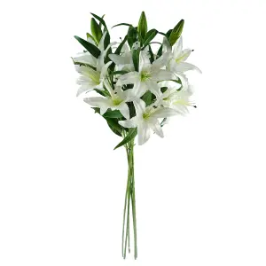 Pack of 6 x 100cm Large White Lily Stem - 3 Flowers