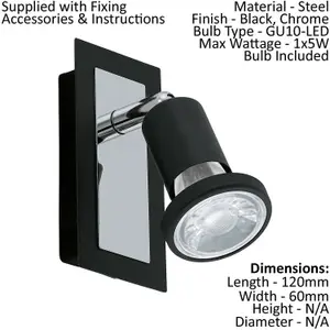 Wall Spot Light Black & Chrome Back Plate & Shade Rocker Switch Bulb GU10 1x5W