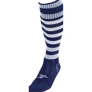 ADULT Size 7-11 Hooped Stripe Football Socks - NAVY/WHITE - Contoured Ankle