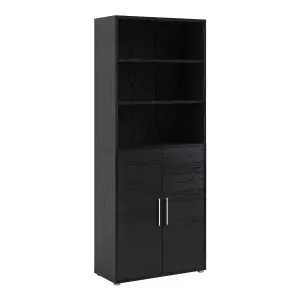 Prima Bookcase 5 Shelves with 2 Doors in Black woodgrain