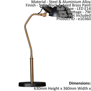 Table Lamp Satin Black & Aged Brass Paint 7W LED E14 Bedside Light