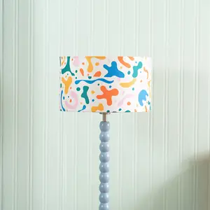 Powder Blue Bobbin Stem Table Lamp with Abstract Shapes Drum Shade for Living Room Bedroom