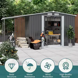 8x6 ft Apex Metal Shed Garden Storage Shed Double Door with Garden Shelter