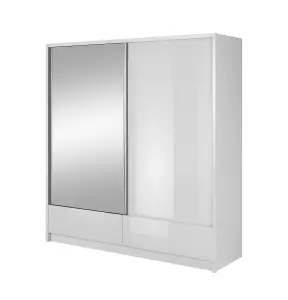 Elegant Aria I Sliding Door Wardrobe W2040mm H2140mm D620mm - White Gloss & White Matt Finish