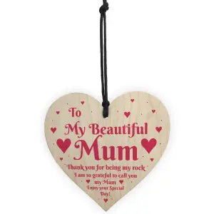 Beautiful Mum Gifts Wood Hanging Sign For Birthday Mothers Day Plaque Heart