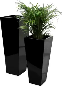 Primrose Black Gel Coat Glossed Plant Pot Tall Flared Square Fibreglass Planter Small 60cm x 34cm