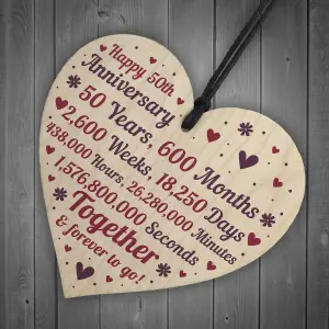 Red Ocean Anniversary Handmade Wooden Heart To Celebrate Gold Golden 50th Wedding Anniversary Gift For Husband Wife