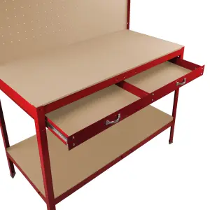 Workbench with Pegboard, Drawer and Light - Red