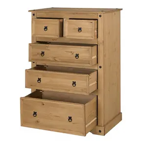 Mercers Furniture Corona 2+3 Chest of 5 Drawers Solid Pine with Mexican Styling