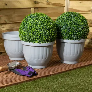 Wham 4x Etruscan Plastic Planter Soft Grey, Round Garden Plant Pot, Small Floor Pot 30.5cm Indoor/Outdoor, Made in UK