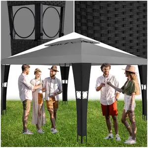 Gazebo Mona - 4 x 3 m, double roof system, water-repellent, 50+ UV protection - black/anthracite