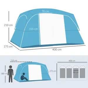 Outsunny Camping Tent, Family Tent 4-8 Person 2 Room Easy Set Up, Blue