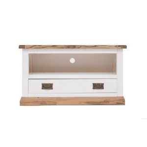 Tropea Off White 1 Drawer TV Cabinet Brass Drop Handle