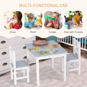 HOMCOM Kids Table and 2 Chairs Set 3 Pieces Toddler Multi-usage Desk Indoor Grey