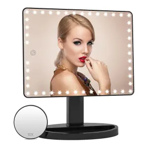 Fascinate Black Rechargeable Rotating LED Vanity Mirror with 10X Magnification