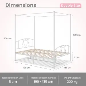 Costway Double Size Metal Canopy Bed Frame 4-Poster Modern Platform Wooden Slat Support