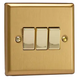 Varilight 3-Gang 10A 1- or 2-Way Rocker Switch Brushed Brass