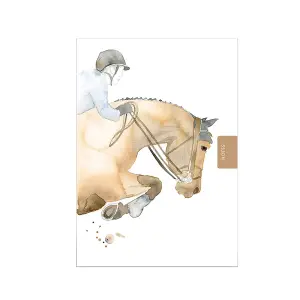 Deckled Edge Jumping Horse Notebook White/Brown/Grey (A6)