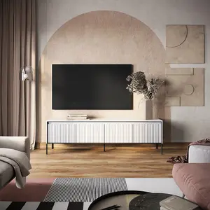 TREND Chic Large TV Cabinet with LED Lighting and Fluted Fronts (H)560mm (W)1930mm (D)400mm - White Matt