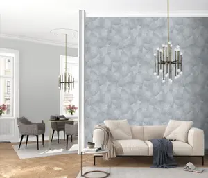 Luxurious Designer Japandi Fan Design Textured Vinyl Wallpaper with Metallic Highlights in Silver