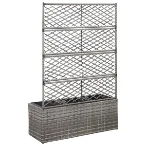 Berkfield Trellis Raised Bed with 3 Pots 83x30x130 cm Poly Rattan Grey