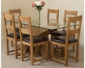 Valencia 160 cm x 90 cm Glass Dining Table and 6 Chairs Dining Set with Lincoln Chairs