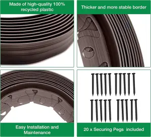 Flexible Brown  Garden Edging Border 10m Complete with 20 Securing Pegs Perfect Flower Beds Lawns and Pavement Design 40mm High