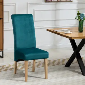 Dosenna Oval Dining Table Set with 4 Rimini Velvet Chairs - Teal