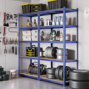 Garage Shelving, 5-Tier Storage Racks, Set of 2, 180 x 90 x 40 cm, Max. Load 875 kg (175 kg per Tier), Shelving Units, Blue