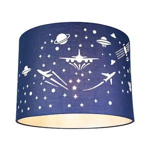 Stars and UFOs Decorated Children/Kids Midnight Blue Cotton Bedroom Lamp Shade