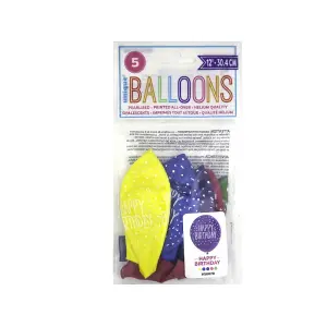 Unique Party Latex Pearlised Happy Birthday Balloons (Pack of 5) Multicoloured (One Size)