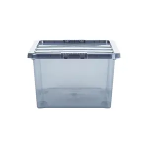 Wham Crystal 5x 45L Plastic Storage Boxes with Lids. Medium Size, Strong. Made in the UK Tint Smoke