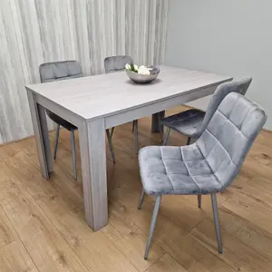 Dining Table and 4 Chairs Grey 4  Grey Velvet Chairs Wood Dining Set Furniture