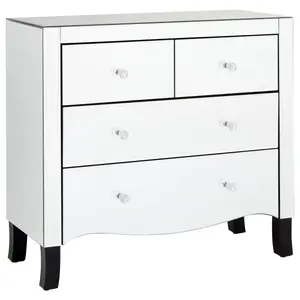 Interiors By Premier Luxurious 4 Drawer Chest, Mirrored Finish Sturdy Chest For Livingroom, Cut Glass Handles Bedroom Chest