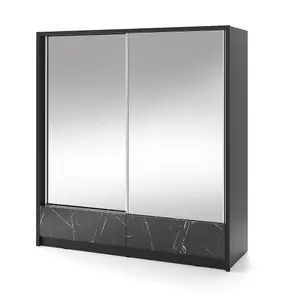 Aria II Mirrored Sliding Two Door Wardrobe 200cm in Black