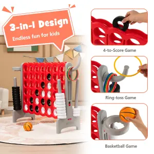 Costway 4-in-A Row Jumbo Indoor Outdoor Family Connect Game w/Basketball Hoop