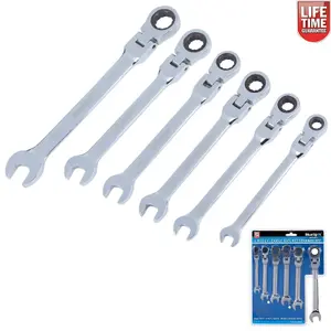 Flexible Ratchet Head Spanner Set 6 Pc Combination Flexi Ratcheting Piece 04312