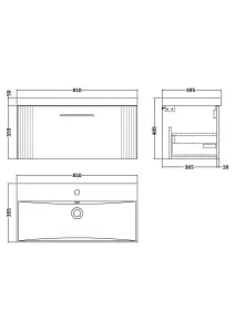 Retro 1 Drawer Wall Hung Vanity Unit with Thin-Edge 1 Tap Hole Ceramic Basin - 800mm - Satin White - Balterley