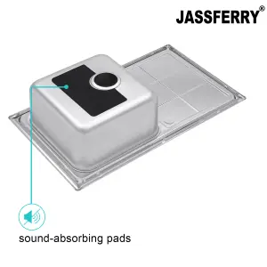 JASSFERRY Brilliant Stainless Steel Kitchen Sink Single Bowl Reversible Rectangle Drainer, 860 x 500 mm